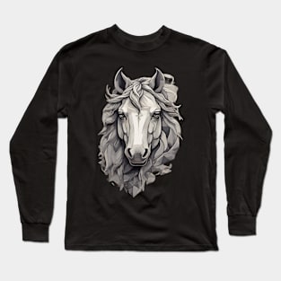 Horse Head with Mane in Grey Long Sleeve T-Shirt